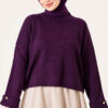 Off-Shoulder Loose-Fit French Terry Knit Sweater Purple