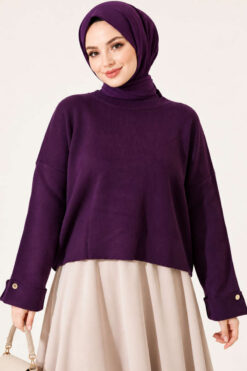 Off-Shoulder Loose-Fit French Terry Knit Sweater Purple