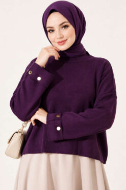 Alternative view of Off-Shoulder Loose-Fit French Terry Knit Sweater Purple