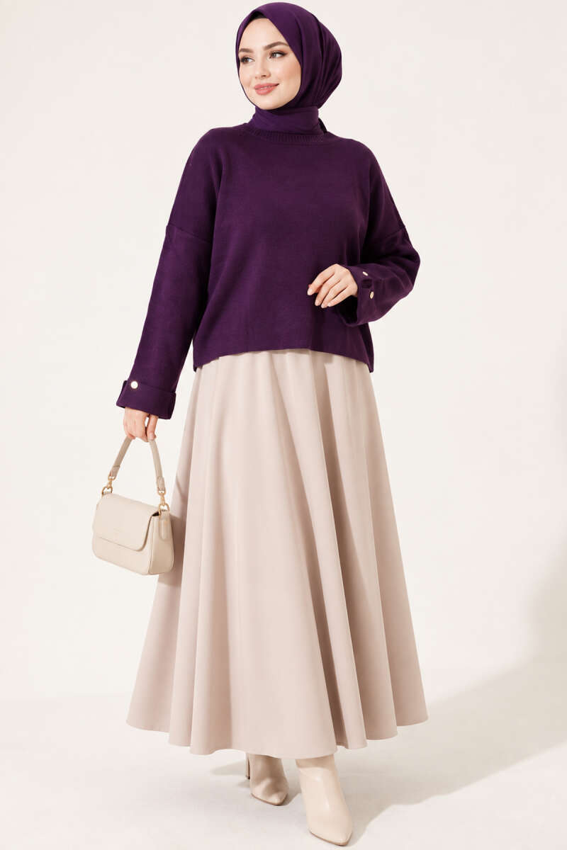 Off-Shoulder Loose-Fit French Terry Knit Sweater Purple – Bild 3