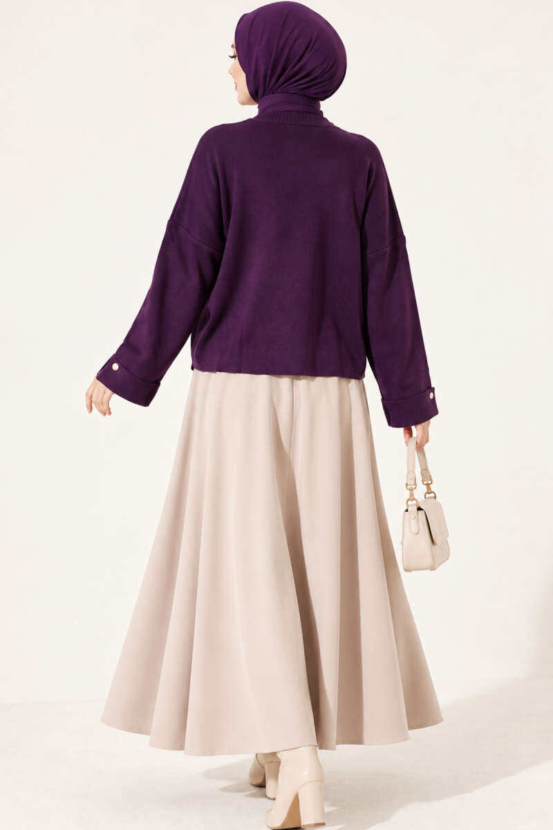 Off-Shoulder Loose-Fit French Terry Knit Sweater Purple – Bild 4
