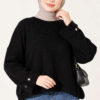 Off-Shoulder Loose-Fit French Terry Knit Sweater Black