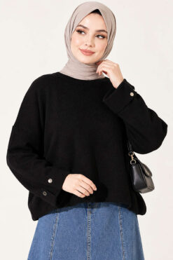 Off-Shoulder Loose-Fit French Terry Knit Sweater Black