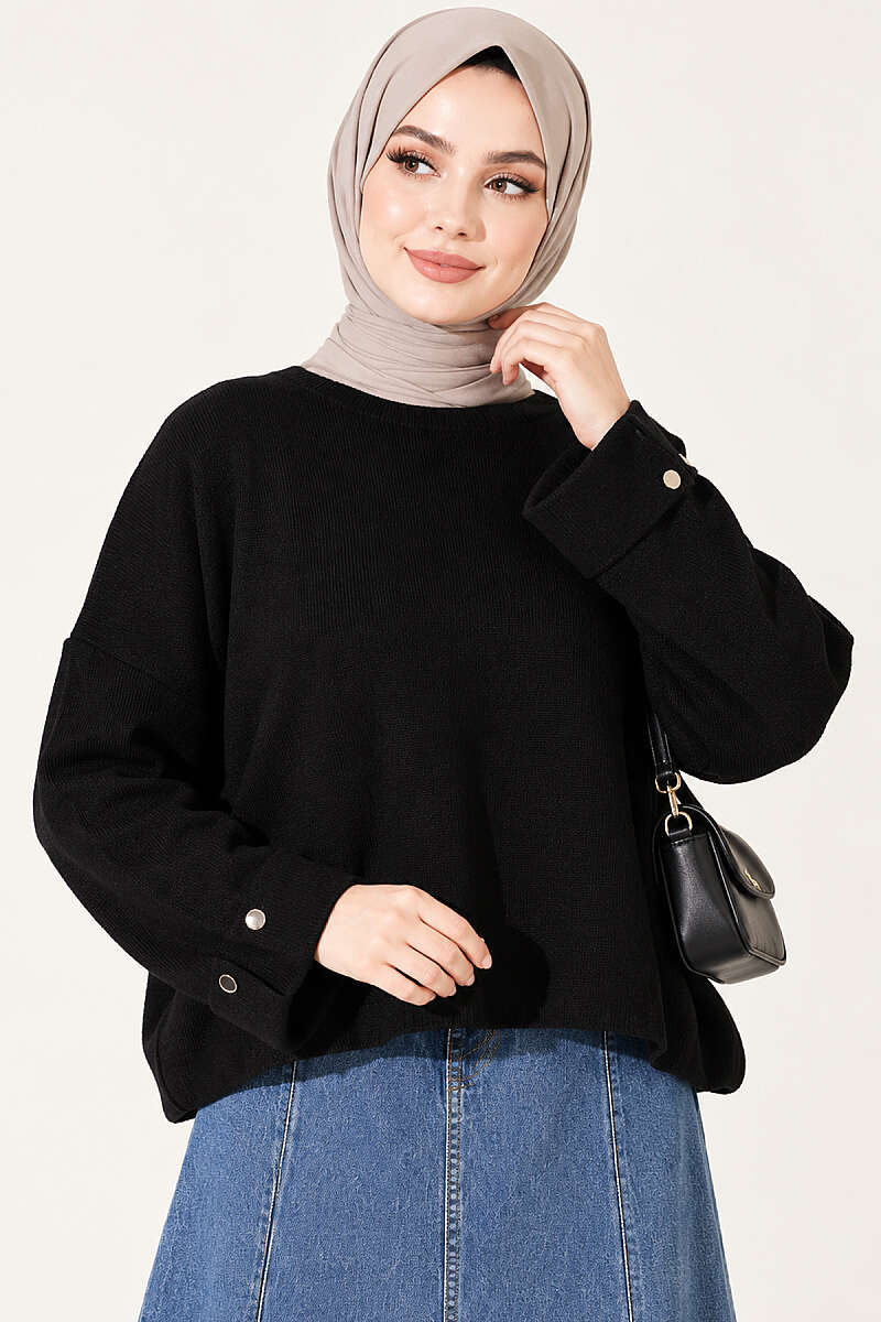 Off-Shoulder Loose-Fit French Terry Knit Sweater Black