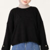 Off-Shoulder Loose-Fit French Terry Knit Sweater Black - Image 2