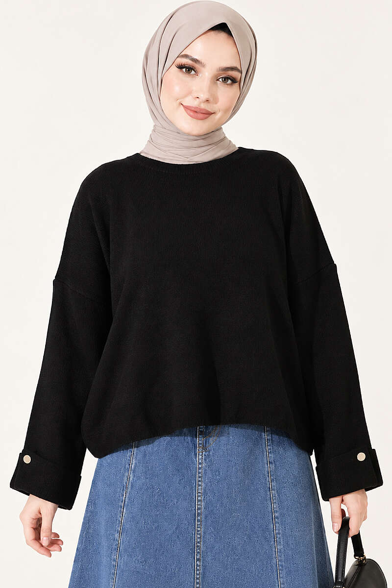 Off-Shoulder Loose-Fit French Terry Knit Sweater Black - Image 2