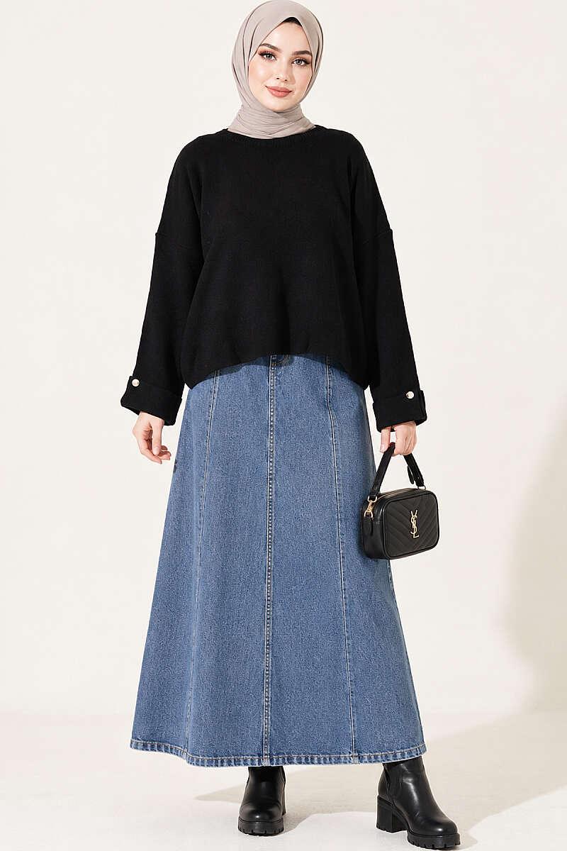 Off-Shoulder Loose-Fit French Terry Knit Sweater Black - Image 3