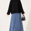 Off-Shoulder Loose-Fit French Terry Knit Sweater Black - Image 4