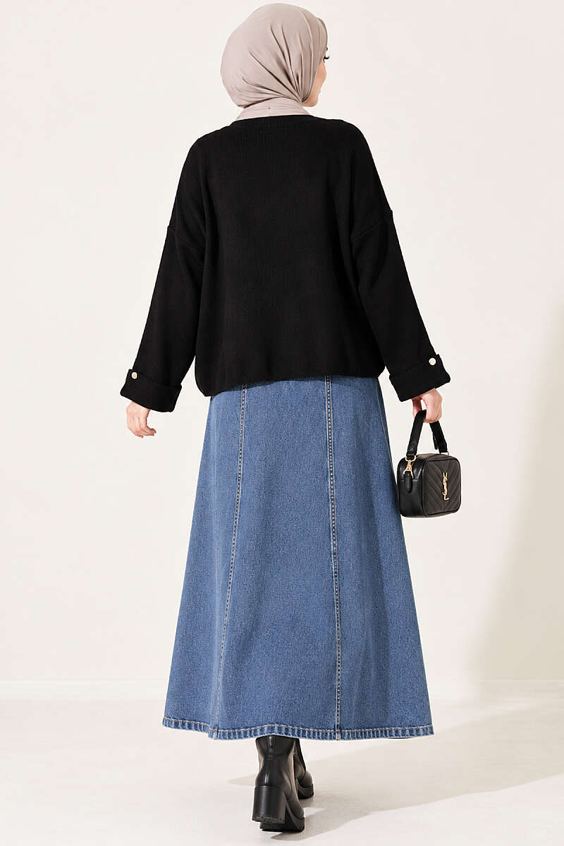 Off-Shoulder Loose-Fit French Terry Knit Sweater Black - Image 4