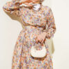 Multicolored Floral Pattern Full-Length Button Dress Beige - Image 2