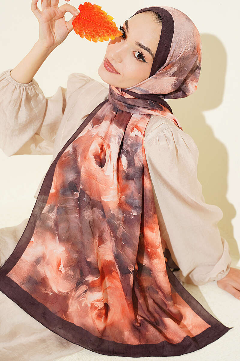 Floral Bamboo Crinkle Shawl Dark Brown