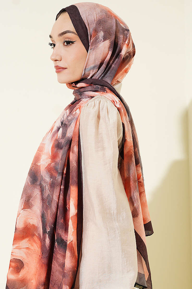 Floral Bamboo Crinkle Shawl Dark Brown - Imagen 3