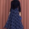 Asymmetrical Cut Chiffon Skirt with Checkered Pattern Navy Blue - Imagen 3