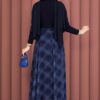 Asymmetrical Cut Chiffon Skirt with Checkered Pattern Navy Blue - Imagen 4