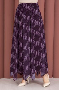 Alternative view of Asymmetrical Cut Chiffon Skirt with Checkered Pattern Plum