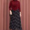 Asymmetrical Cut Chiffon Skirt with Checkered Pattern Black – Bild 4