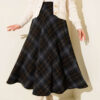 Plaid Flared Wool Skirt Midnight Blue