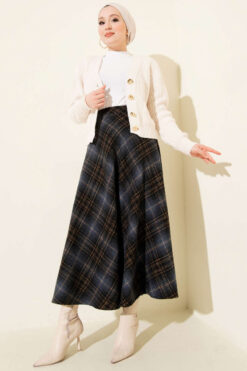 Alternative view of Plaid Flared Wool Skirt Midnight Blue