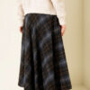 Plaid Flared Wool Skirt Midnight Blue - الصورة 3