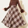 Plaid Flared Wool Skirt Brown - الصورة 2