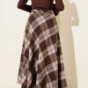 Plaid Flared Wool Skirt Brown - الصورة 3
