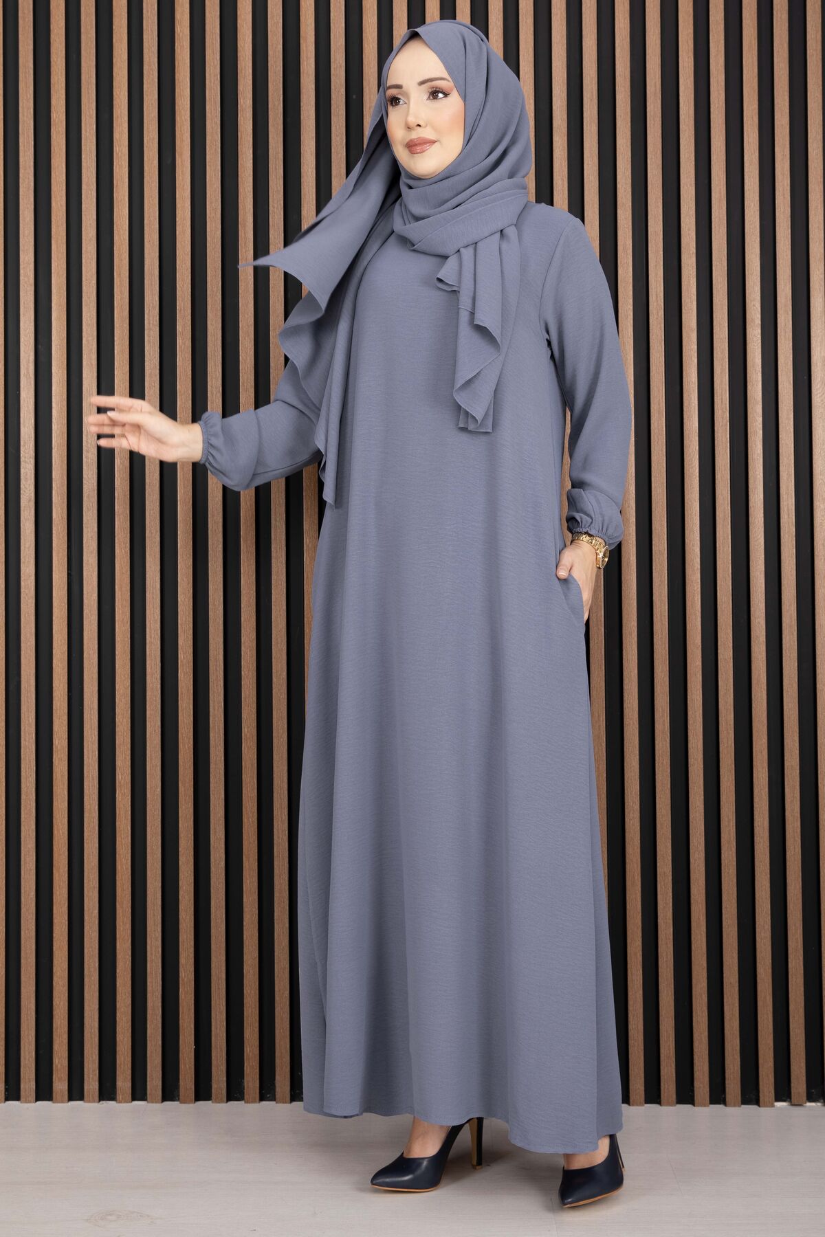 Dress & Matching Shawl Modest Two-Piece Set Grey