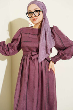 Alternative view of Gathered Hem Edge Striped Dress Purple