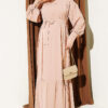 Gathered Hem Edge Midi Dress Beige