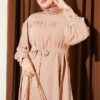 Gathered Hem Edge Midi Dress Beige – Image 2