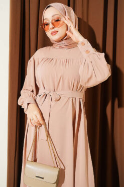 Alternative view of Gathered Hem Edge Midi Dress Beige
