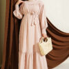 Gathered Hem Edge Midi Dress Stone