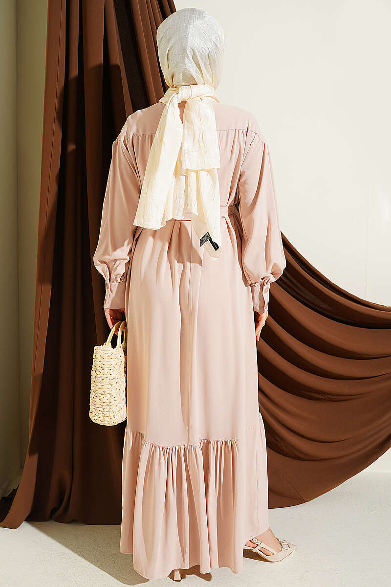 Gathered Hem Edge Midi Dress Stone - Image 3