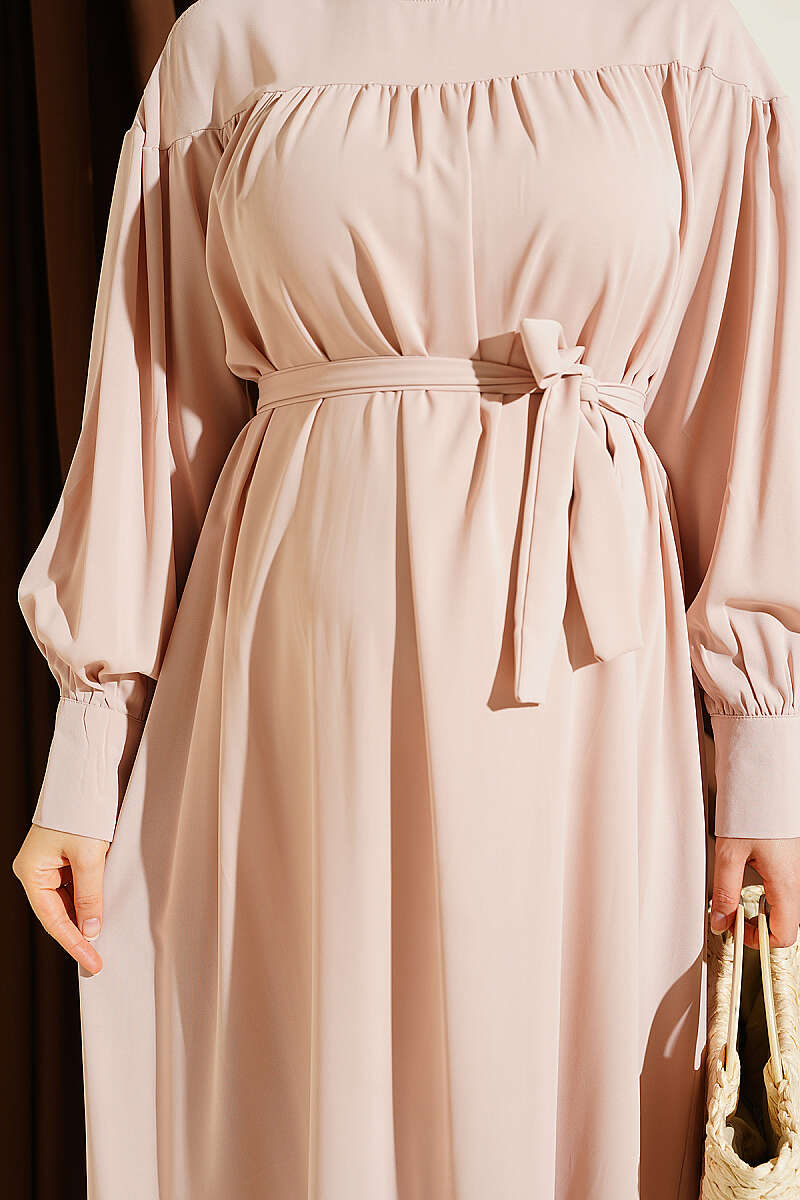 Gathered Hem Edge Midi Dress Stone - Image 4