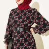 Gathered Hem Edge Patterned Chiffon Dress Burgundy - Image 2