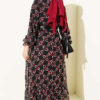 Gathered Hem Edge Patterned Chiffon Dress Burgundy - Image 3