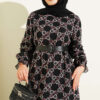 Gathered Hem Edge Patterned Chiffon Dress Rose Dust - الصورة 2