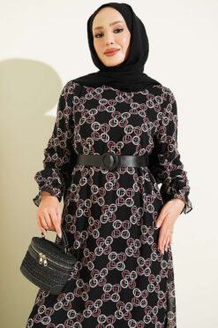 Alternative view of Gathered Hem Edge Patterned Chiffon Dress Rose Dust