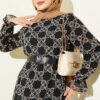 Gathered Hem Edge Patterned Chiffon Dress Mink - Image 2