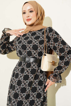 Alternative view of Gathered Hem Edge Patterned Chiffon Dress Mink