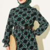 Gathered Hem Edge Patterned Chiffon Dress Green – Bild 2