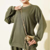 Hemmed edge detail French terry two-piece set Khaki – Image 2