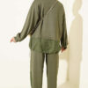 Hemmed edge detail French terry two-piece set Khaki – Image 3