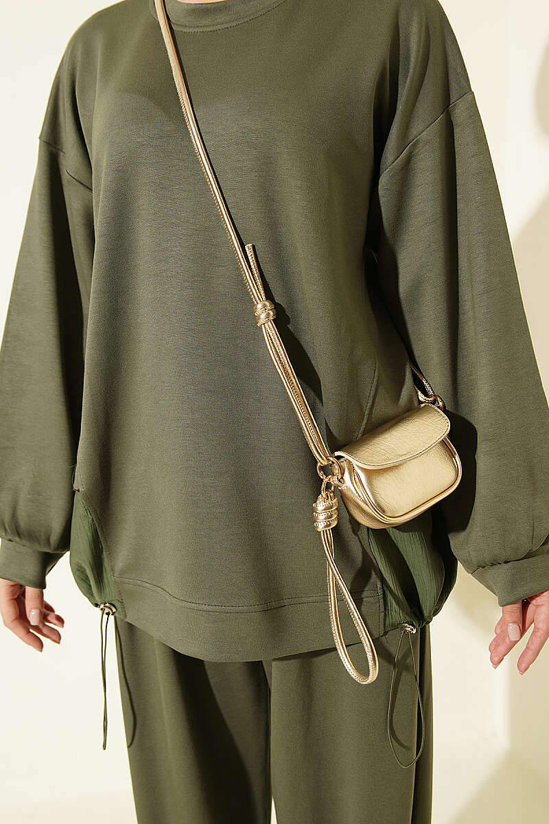 Hemmed edge detail French terry two-piece set Khaki – Image 4