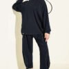 Gold Buttoned Waistband Elastic Two-Piece Knit Set Navy Blue - Afbeelding 5