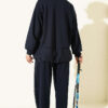 Hemmed edge detail French terry two-piece set Navy Blue – Image 3
