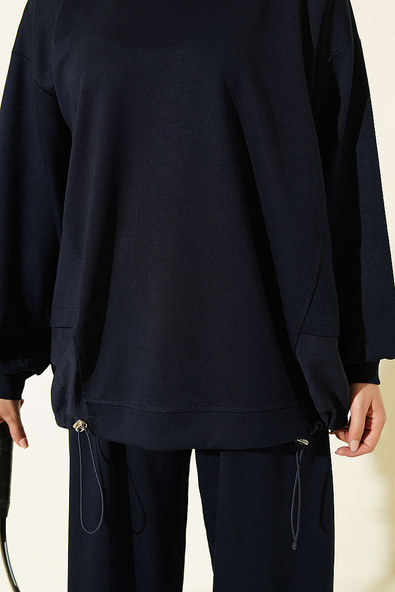 Hemmed edge detail French terry two-piece set Navy Blue – Image 4