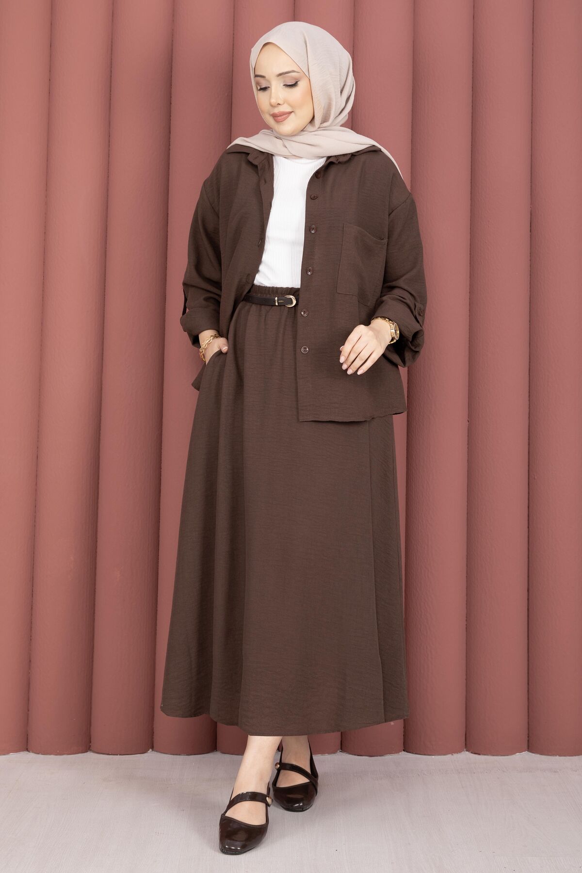 Two-Piece Set with Hem Edge Brown - Afbeelding 5