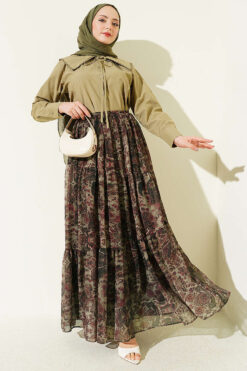 Alternative view of Ethnic Pattern Layered Chiffon Skirt Khaki