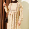 Ethnic Pattern Embroidered Knit Dress Beige - immagine 2