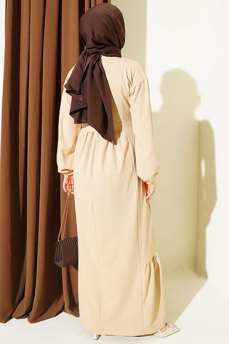 Ethnic Pattern Embroidered Knit Dress Beige - immagine 3